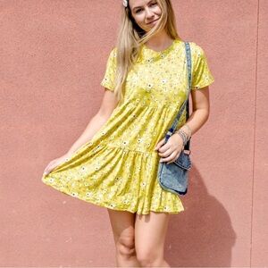 CAPELLA yellow ditsy floral BABYDOLL sundress women size L